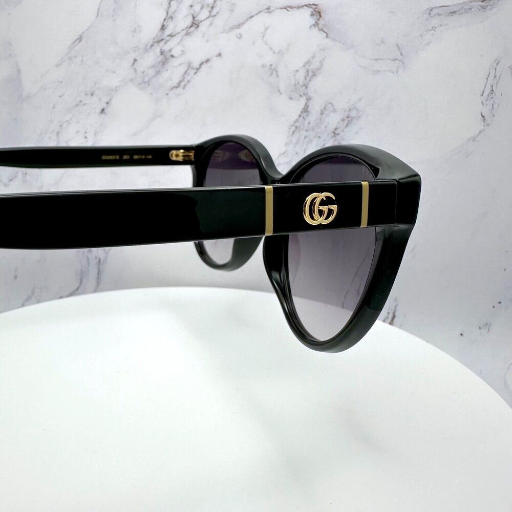New Gucci Sunglasses Black Acetate Round Gold Metal GG Logo Italy Authentic - Picture 12 of 16